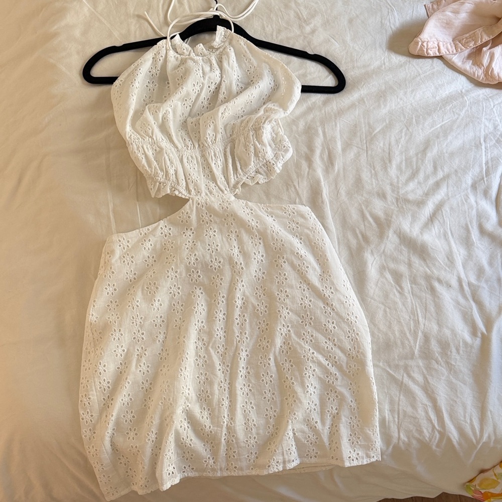 Sabo Skirt White Eyelet Halter Mini Dress